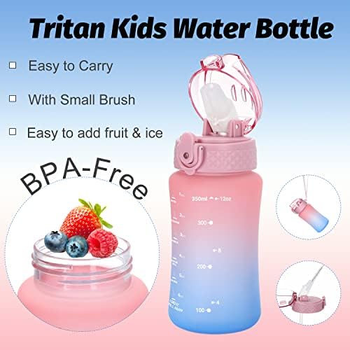 Бебешко шише за вода OLDLEY за училището, 12 унции (със сламен капак), за Многократна употреба херметични бутилки за вода от пластмаса