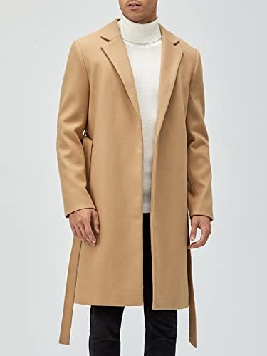 Якета NINQ за мъже - Мъжко палто с яка-лацканом и колан (Цвят: каки, Размер: Средно)
