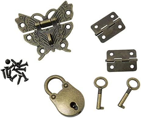 Комплект Ключалки-засовов DGBRSM с пеперуда, Заключване на пеперуда с 2 Ключове, 2 Панти и Крепежни Винтове за Малко Дървена Кутия