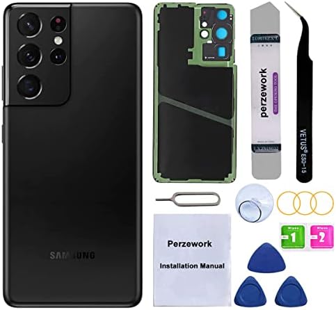 Подмяна на задното стъкло Perzework за Samsung Galaxy S21 Ultra 5G с предварително зададена лепило и набори от инструменти за ремонт (Phantom