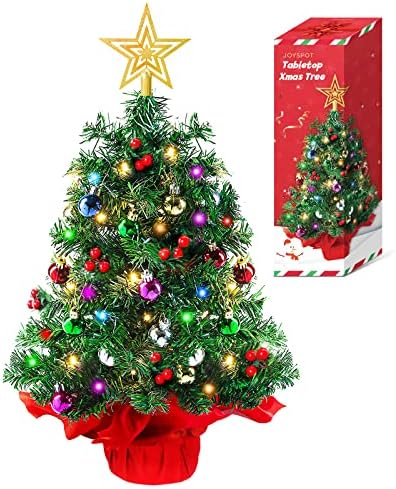 МЯСТО НА РАДОСТ! 24-Инчовата Дъска Коледно Дърво, Мини-Изкуствена Коледна Елха е с 60 Led Гирлянди и Украса, Коледна Украса