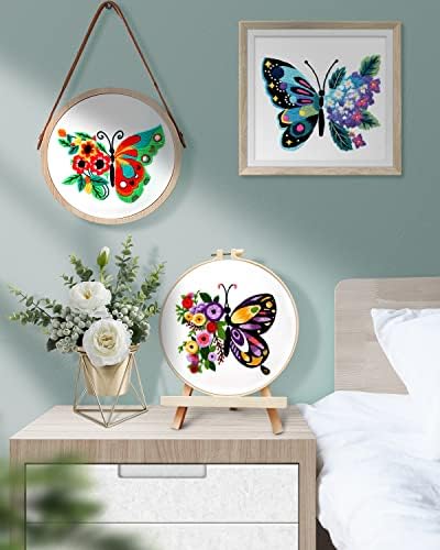Комплект за практикуване на бродерия на пеперуда и цвете, 3 серии, Определени за начинаещи, Комплект за бродерия за начинаещи, Включва