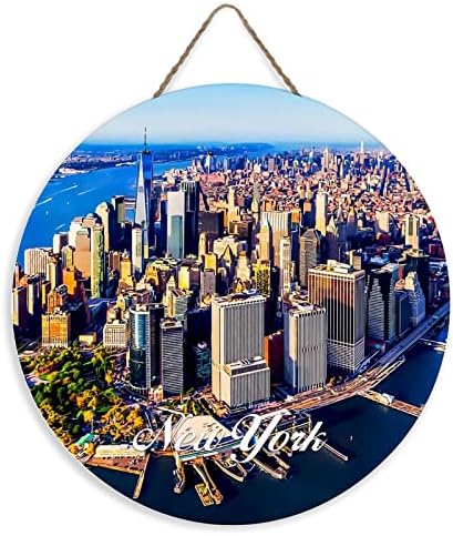 Силует на Ню Йорк Пейзаж Непринуден Декор Знаци Вдъхновяващи Кръгла Дървена Знак Табела За Поръчка Гледка към град Ню Йорк Картина силуета