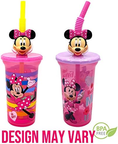 Чаши за вода Disney Minnie Buddy Sippes със сламен прибори и съдове във формата на главата 3D характер - не съдържат бисфенол,