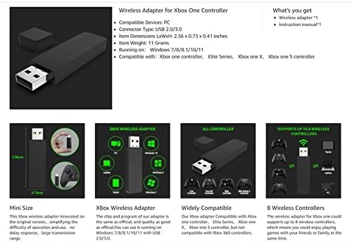 Безжичен адаптер LILMOU е Съвместим с контролера на Xbox One за Windows 10/8.1/8/7, контролери One X, One S и серия Elite
