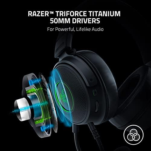 Детска слушалки Razer Kraken V3 Hypersense Over Ear за КОМПЮТРИ, черна Подвижна, и игра подложка за мишка Razer, класически Черен