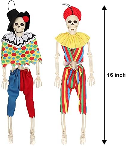 JOYIN 2 бр 16 Скелети Клоун с Костюм за Хелоуин, изработени от Пластмаса, Костите на Цялото Тяло, Скелет Клоун с Подвижни Стави