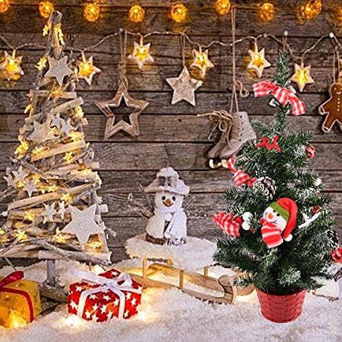 Начало-X Десктоп мини Коледно Дърво с Снеговиком, Червени и Бели Звезди, Клетчатыми Панделки и Декорации, Изкуствено Декор за