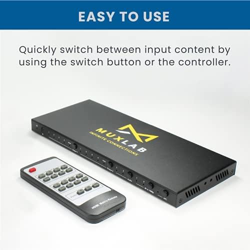 Матричен превключвател MuxLab 4x2 HDMI 2.0 4K 60hz |IR-дистанционно | Поддържа 4K @ 60Hz | 4:4:4 | HDR | 4 входа и 2 изхода