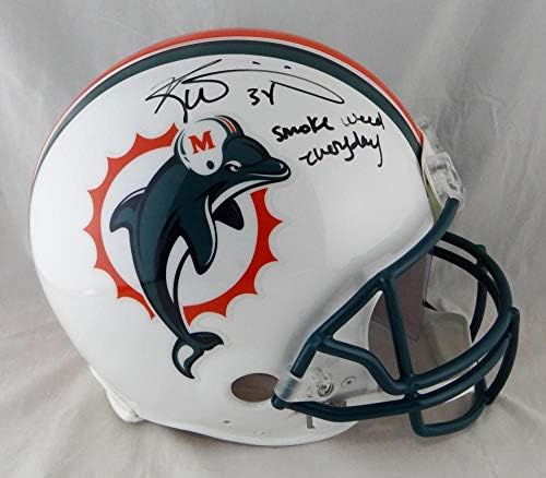 Каска Маями Делфините F/S Руски с автограф Рики Уилямс с тревата от дим - JSA - Каски NFL с автограф
