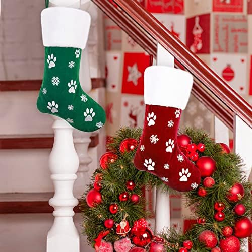 Коледни Чорапи за кучета от шестоъгълни вълна, 2 опаковки за домашни любимци, Червено-Зелена Кадифена Коледна Отглеждане Размер 18