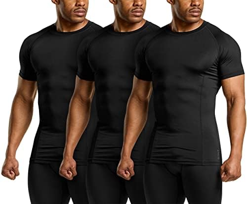ATHLIO 1 или 3 Опаковки Мъжки Компрессионных Блузи Cool Dry С къс ръкав, Спортни Ризи на Основно ниво, Потници, Спортни Тренировочная