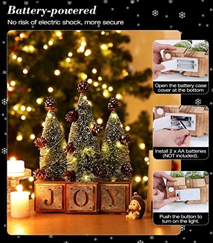 Мини Коледно Дърво Lewondr, 11-Инчов Изкуствена Коледна Елха с led мъниста и Шишками, Коледни Светлини работещи на Батерии за