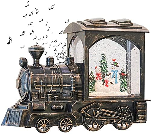 Коледен Фенер GenSwin с осветление под формата на Снежната Топка, Музикален влак Дядо Коледа на захранван с Батерии, Led Лампа