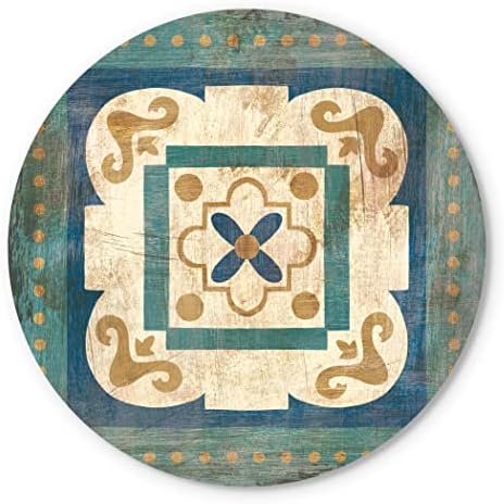 Марокански плочки Blue XII, Joyride Начало Декор, Дървена табела JoyRide Home Décor, Начало декор с размер 17 x 17 инча, проектирана