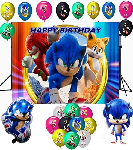 ERWYN Blue Sonic на Таралеж Деца честит рожден Ден Тематичен фон за снимки 5x3 фута Доставка 23 бр. украса за парти по случай рождения