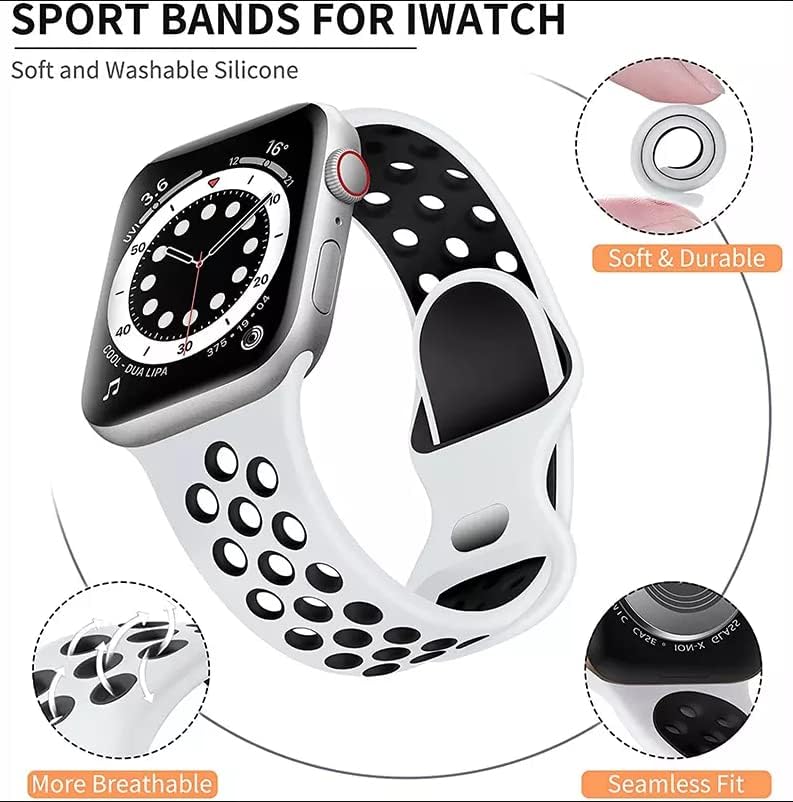 Каишка Apple Watch 42/44 мм за мъже/ жени, Продуктивен, Дишащ, Мек Силикон Взаимозаменяеми Каишка, Гривна за SE и Series 8 7 6 5 4 3 2