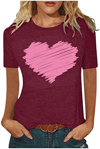 Ризи за Свети Валентин за Жени Tie Боядисват Love Heart Графична Тениска с Къс Ръкав за Свети Валентин Удобни Ризи, Тениски, Потници