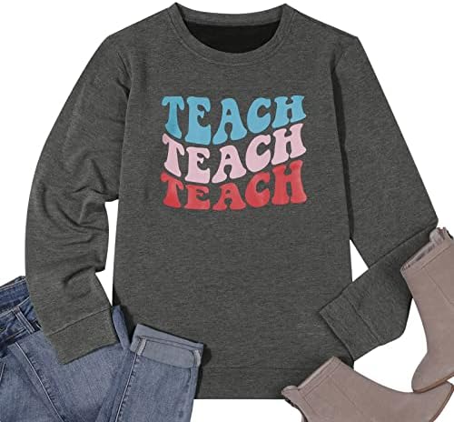 LOTUCY Hoody за учители, Дамски Вдъхновяваща Цветна тениска за учители в Ретро стил Casual Пуловер в стил Tech с дълъг ръкав, Потници