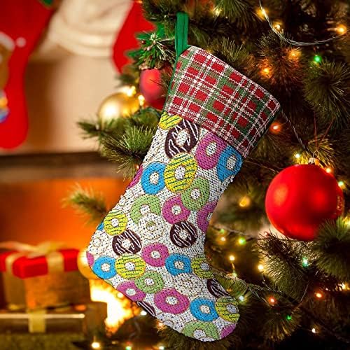 Вкусни Коледни Празници Чорапи с Пайети под формата на Поничка, Обратим Магически Състав, което променя Цвета си, за Коледната Елха,