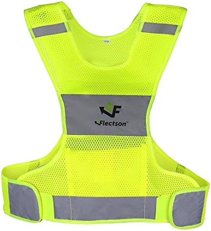Отразяваща жилетка за бягане - Жълта жилетка за сигурност с висока видимост на 360 ° с Регулируема страничен цип и Вътрешен джоб