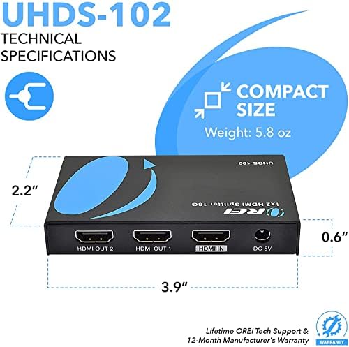 Сплитер HDMI OREI 1x2 2.0 с 2 порта Full Ultra HDCP 2.2, 4K при 60 Hz и поддръжка на 3D EDID-управление на
