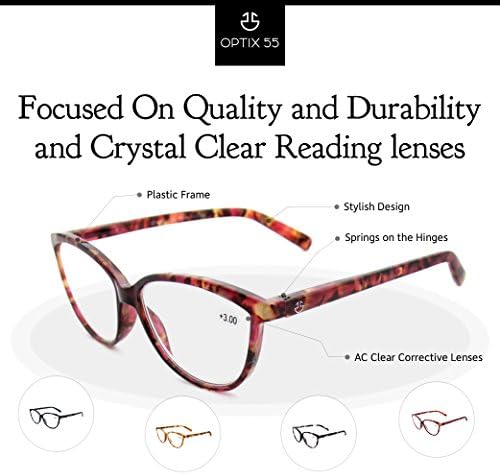 Дамски очила за четене Оптикс 55, 4 опаковки - Стилни дамски очила в рогова рамка 4 цвята черепахового черупки