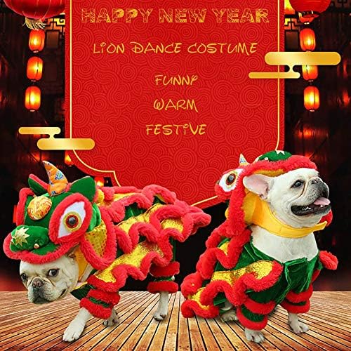 Костюм на куче Сладък Костюм на Куче за Танц на Лъва с Рога на Звяра, Китайска Коледна Облекло за Кучета и котки за малки