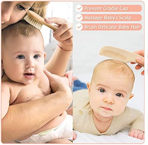 комплект детски четки и гребени haakaa за бебета и малки деца, четка за коса от естествена коса, Дървена четка за коса,