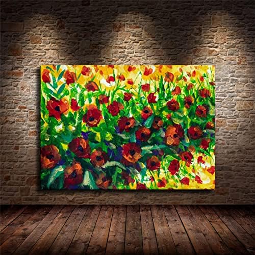 Картина масло от червено цвете мак Импресионист красива цветна картина с маслени бои на платно картина върху платно стенни