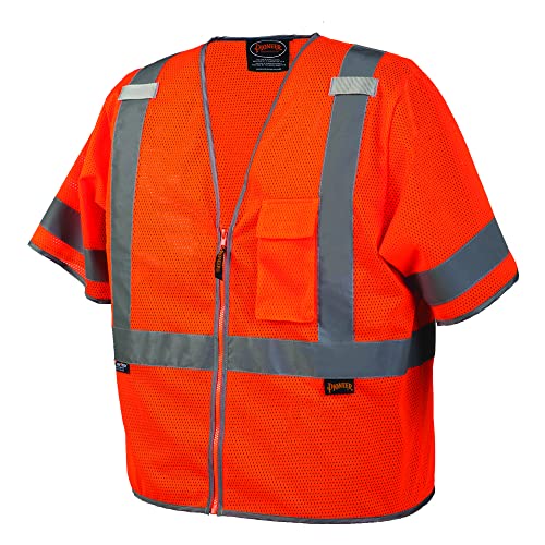 Защитна жилетка Pioneer за мъже – Отразяваща Неоновите жилетка с къс ръкав Hi Vis, с цип, джоб за телефон за работниците и служителите