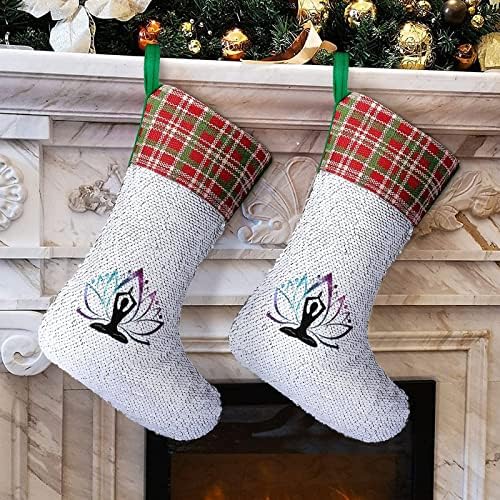 Индия Lotus Йога Коледни Чорапи с Лъскави Пайети Коледен Празник Камина Кмет на Вечерни Окачен Декор