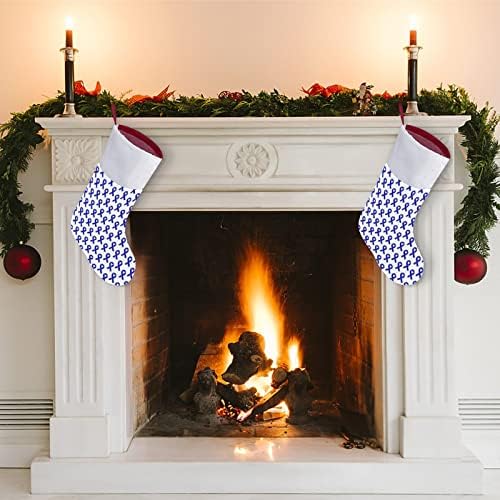 Коледни Чорапи с Шарките на Рак на Дебелото Черво, Коледна Елха, Висящи Чорапи за Камината, с Къси Плюшени Белезници, Украса