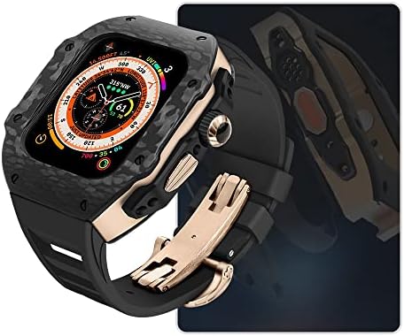 CNHKAU за Apple Ultra 49 мм промяна корпус от въглеродни влакна, който е съвместим с iwatch S8/7/6 45 каишка за часовник от фторокаучука диаметър