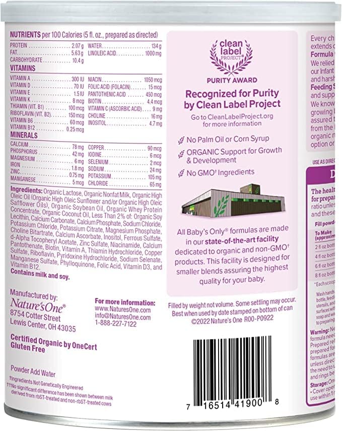 Единствената органични млечна смес за бебета премиум-клас Baby's Only, обемът на 31,7 унция (опаковка от 6 броя) | Без ГМО | USDA