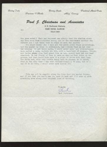 Оригиналът е от 1955 г. Пол Christman Подписа 2-страници писмо Мюррею Олдерману, Холограма - Разни с автограф от NFL