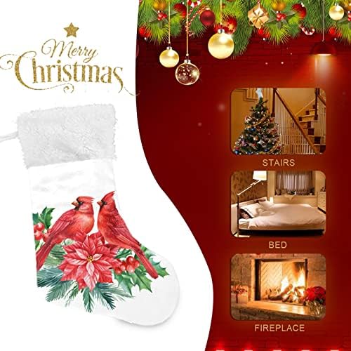 Коледни Чорапи ALAZA, Коледни Червени Птици и Листа Падуба, Класически Персонализирани Големи Чулочные Украса за Семейни Тържества,