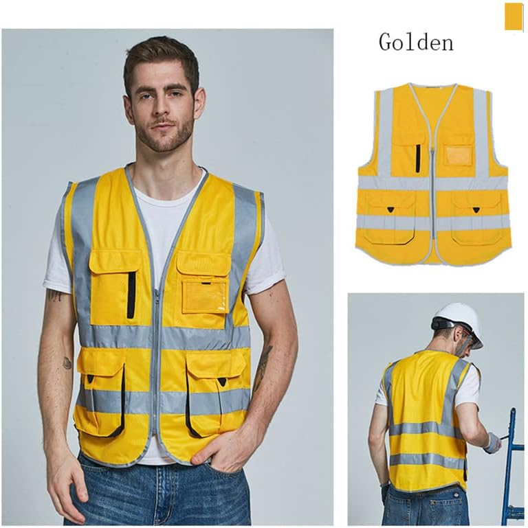 Отразяваща жилетка за безопасност висока видимост, с множество джобове Hi-vis жилетка работно облекло защитно елек със светлоотразителни