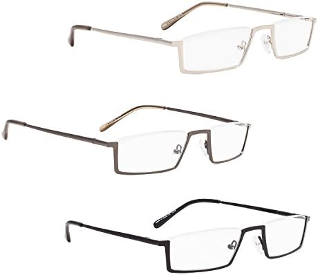 LUR 6 опаковки, прозрачни очила за четене + 3 опаковки на метални очила за четене в полукръгла рамка (общо 9 двойки ридеров +