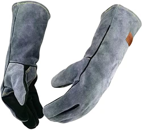 Кожени ръкавици за работа с животни WZQH 23,6 инча, многофункционални ръкавици за домашни любимци за улавяне на влечугите, да се грижи за