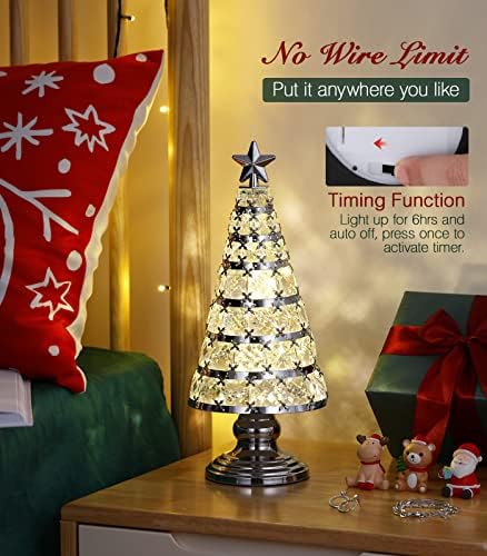 Лампа за Коледната Елха Lewondr, 14-Инчов Led Лампа с Подсветка на върха на Кристалния дърво на Батерии, Декоративни Led Лампа