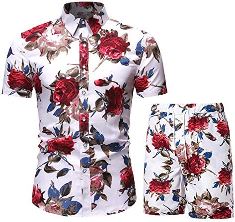 Мъжки Хавайски Комплекти MANTORS с цветен Модел, Риза с копчета с Къс ръкав и къси Панталони, Комплекти от 2 теми