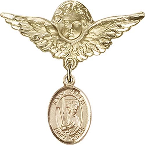 Иконата на детето Jewels Мания за талисман на Св. Елена и икона на Ангел с крила | Икона детето си от 14-каратово злато с талисман на Св. Елена