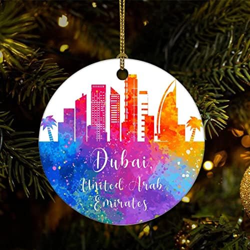 Шайан Обединените Арабски Емирства-Коледен Орнамент в Дубай, за Украса на Коледната Елха за Коледните Домашен интериор, Градски Акварел Порцеланов