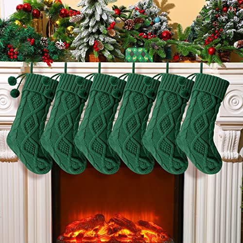 EBOOT 6 Опаковки, Коледни Чорапи с лъжичка-Помпоном, 14,5 Цолови Коледни Окачени Чорапи, свързани с Кабел, за Украса на Коледната