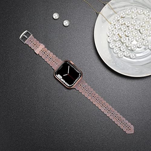 Завързана силиконов каучук Bandiction, съвместим с каишка на Apple Watch 38 мм, 40 мм 41 мм, женски, Тънка, с пайети, выдалбливающийся