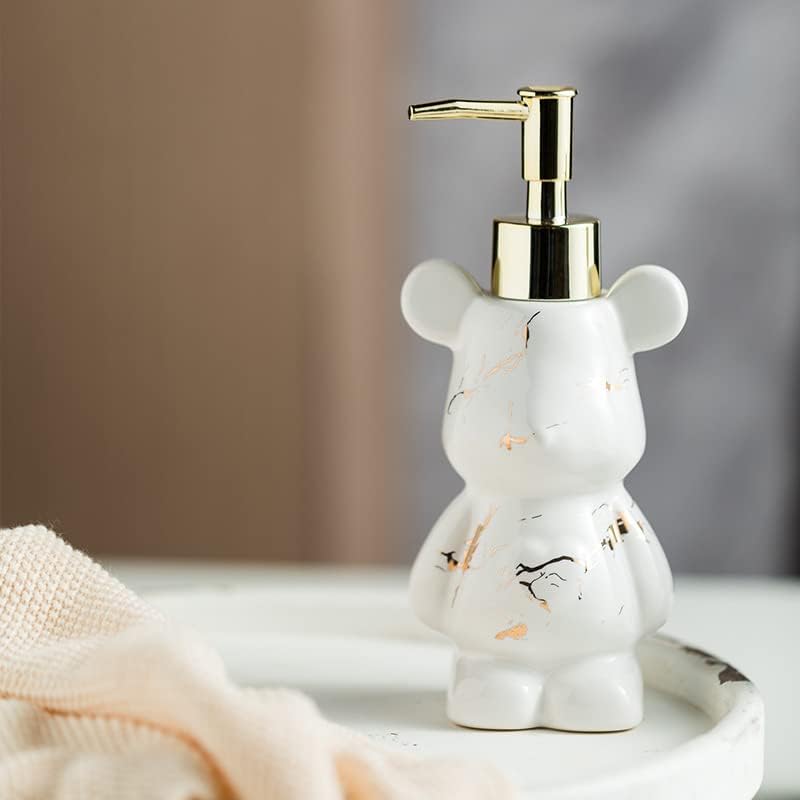 Малката Опаковка от сапун за баня с помпа, Сладък Дизайн във формата на Мечка, Керамични Опаковка Течен сапун (Бял мрамор)