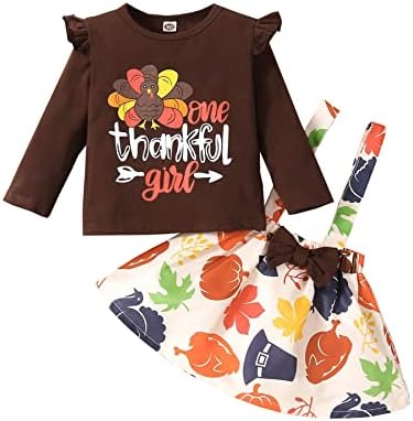 Amberetech/ Пола на Подтяжках за Деня на Благодарността За малки Момичета, Тениска с дълъг ръкав + Рокля на Подтяжках, Костюми от 2