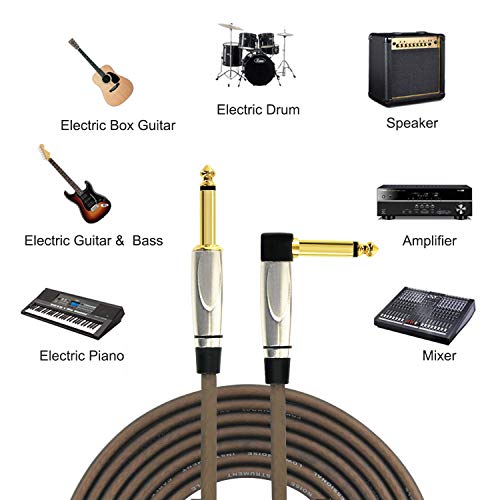 Китара кабел Dalonfy 10 фута Инструментален кабел 1/4 инча под Прав ъгъл 6,35 мм Позлатен Щепсел Електрически Инструмент Бас кабел с