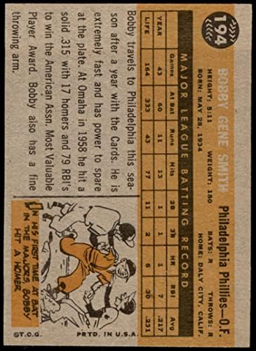 1960 Topps 194 Боби Джин Смит Филаделфия Филис (Бейзболна картичка) Ню Йорк / MT Phillies